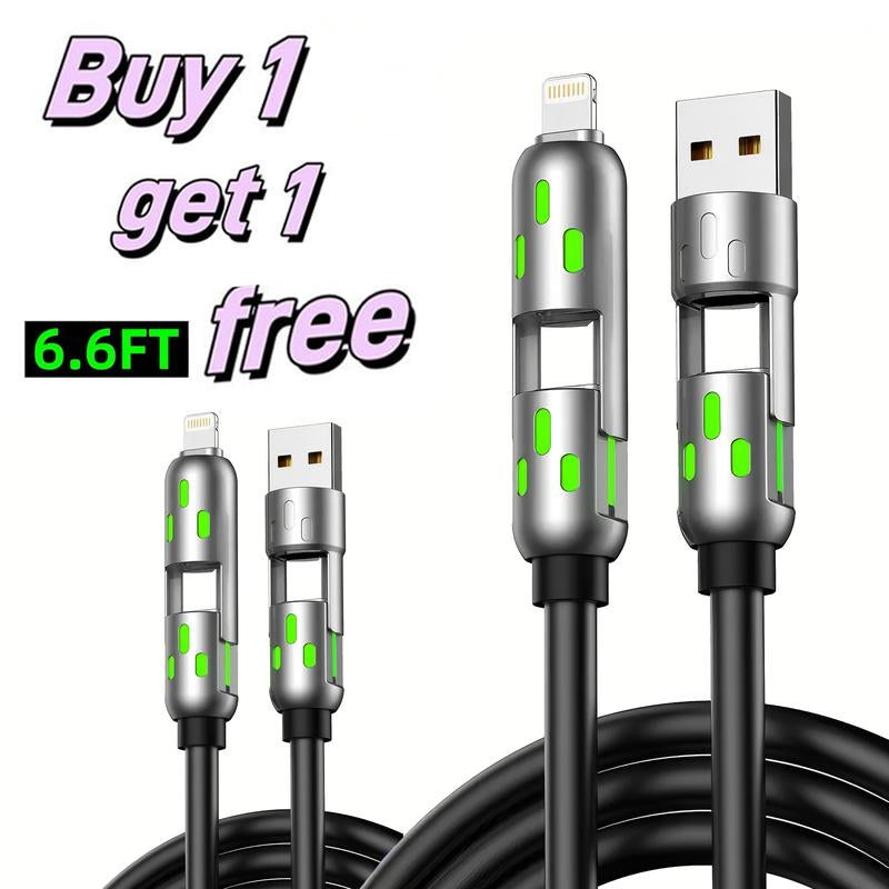 [Buy 1 Get 1 Free] 6.6Ft 4-In-1 Multi USB Charging Cable with USB A,Type C,Lightning-Max65W Fast Charging & Data Sync for Iphone16/15,Ipad Pro, Samsung & Laptops Fast Charger Usb Cable 4-In-1 Fast Breathing Light -Max 1 Usb-C Data 4 1 Charging Cable O
