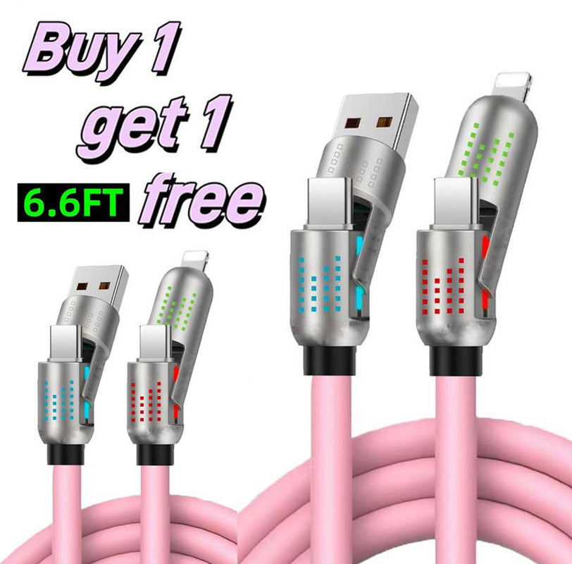 [Buy 1 Get 1 Free] 6.6Ft 4-In-1 Multi USB Charging Cable with USB A,Type C,Lightning-Max65W Fast Charging & Data Sync for Iphone16/15,Ipad Pro, Samsung & Laptops Fast Charger Usb Cable 4-In-1 Fast Breathing Light -Max 1 Usb-C Data 4 1 Charging Cable O