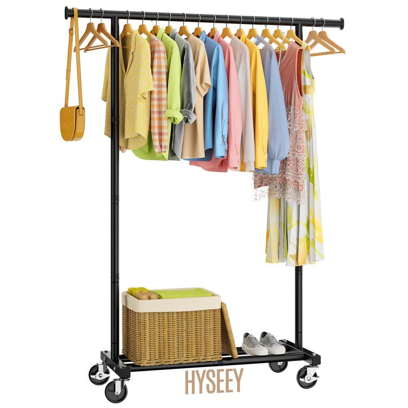 HYSEYY Clothes Rack with Wheels, Metal Rack Double Rods Movable Shelf ,For Hanging Clothes,Multi-Functional, Rolling Clothing Rack 210 Lbs Load Capacity Essential Home Garment