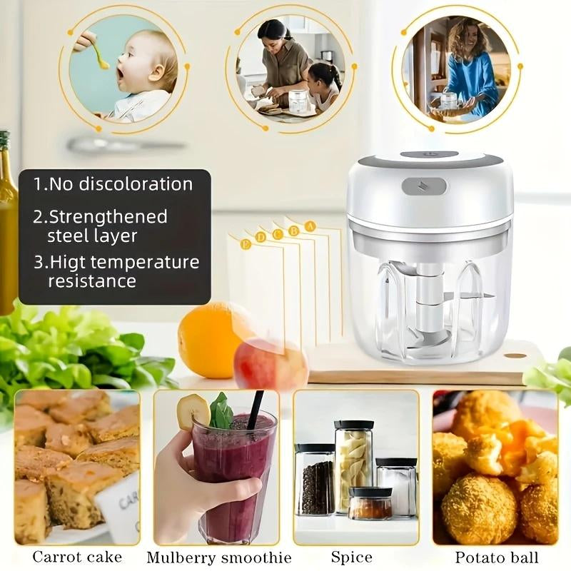 Garlic Chooper, 3 Sharp Blade,Protable Veggie Chopper, 300ML Garlic Grinder Masher Onion Chooper,Blender to Vegetable,Cordless Food Processor for Ginger,Chili,Fruit,Meat,Spices,Beans,Etc