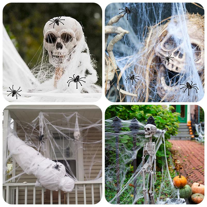 GKGG 900 Sqft Halloween Spider Webs Decorations with 30 Extra Fake Spiders, Super Practical Spider Web for Halloween Decor Indoor and Outdoor White