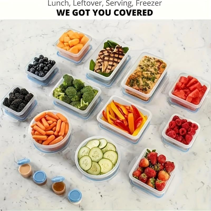 Essential 48-Piece Food Storage Box Set with 24 Lids & 24 Containers Sealed Plastic Utensil Set for Pantry Travel Outdoor Picnic Kitchen Tidying Includes Labels Markings Glass Milk