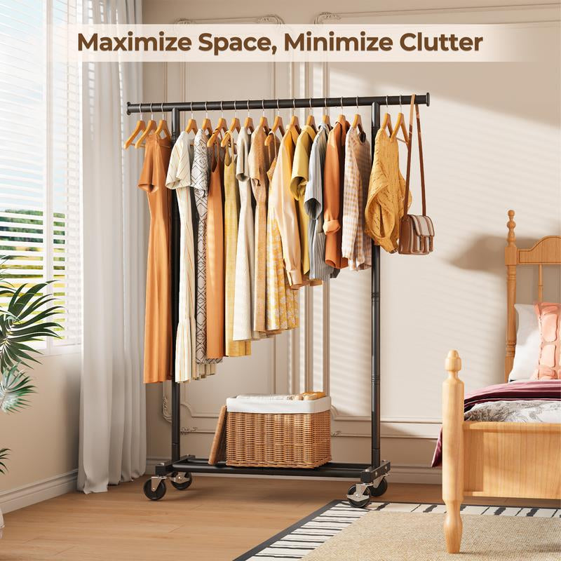 HYSEYY Clothes Rack with Wheels, Metal Rack Double Rods Movable Shelf ,For Hanging Clothes,Multi-Functional, Rolling Clothing Rack 210 Lbs Load Capacity Essential Home Garment