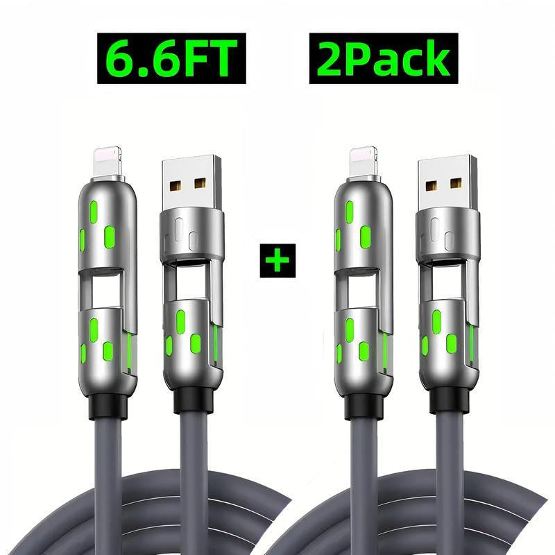 [Buy 1 Get 1 Free] 6.6Ft 4-In-1 Multi USB Charging Cable with USB A,Type C,Lightning-Max65W Fast Charging & Data Sync for Iphone16/15,Ipad Pro, Samsung & Laptops Fast Charger Usb Cable 4-In-1 Fast Breathing Light -Max 1 Usb-C Data 4 1 Charging Cable O