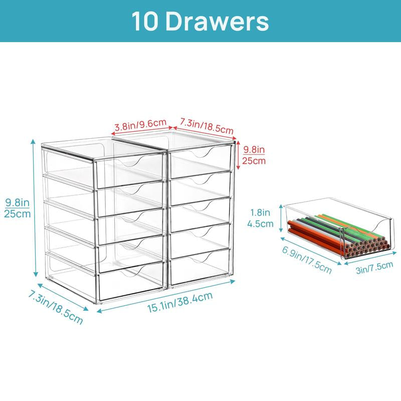 Vtopmart Acrylic Organizer With10-32Drawers Clear Storage Drawers for Office Supplies Desk Organization and Storage for Makeup Jewelry Art Crafts Non-Slip Silicone Pad Variety of Drawer Options for Desk Vanity Fridge Bathroom Pantry