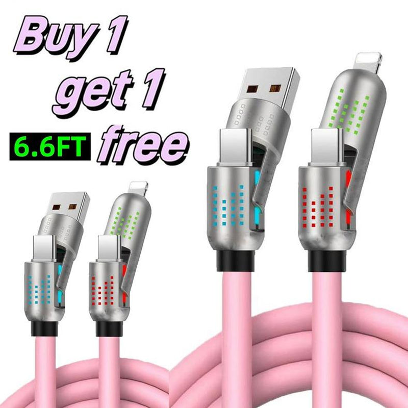 [Buy 1 Get 1 Free] 6.6Ft 4-In-1 Multi USB Charging Cable with USB A,Type C,Lightning-Max65W Fast Charging & Data Sync for Iphone16/15,Ipad Pro, Samsung & Laptops Fast Charger Usb Cable 4-In-1 Fast Breathing Light -Max 1 Usb-C Data 4 1 Charging Cable O