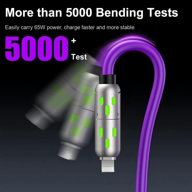 [Buy 1 Get 1 Free] 6.6Ft 4-In-1 Multi USB Charging Cable with USB A,Type C,Lightning-Max65W Fast Charging & Data Sync for Iphone16/15,Ipad Pro, Samsung & Laptops Fast Charger Usb Cable 4-In-1 Fast Breathing Light -Max 1 Usb-C Data 4 1 Charging Cable O