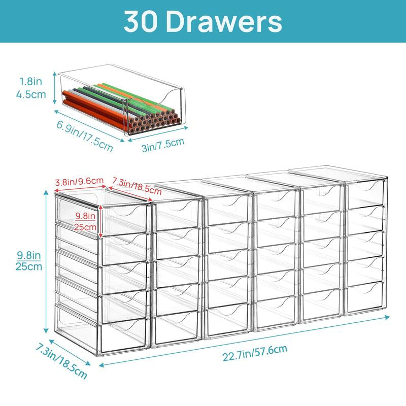 Vtopmart Acrylic Organizer With10-32Drawers Clear Storage Drawers for Office Supplies Desk Organization and Storage for Makeup Jewelry Art Crafts Non-Slip Silicone Pad Variety of Drawer Options for Desk Vanity Fridge Bathroom Pantry