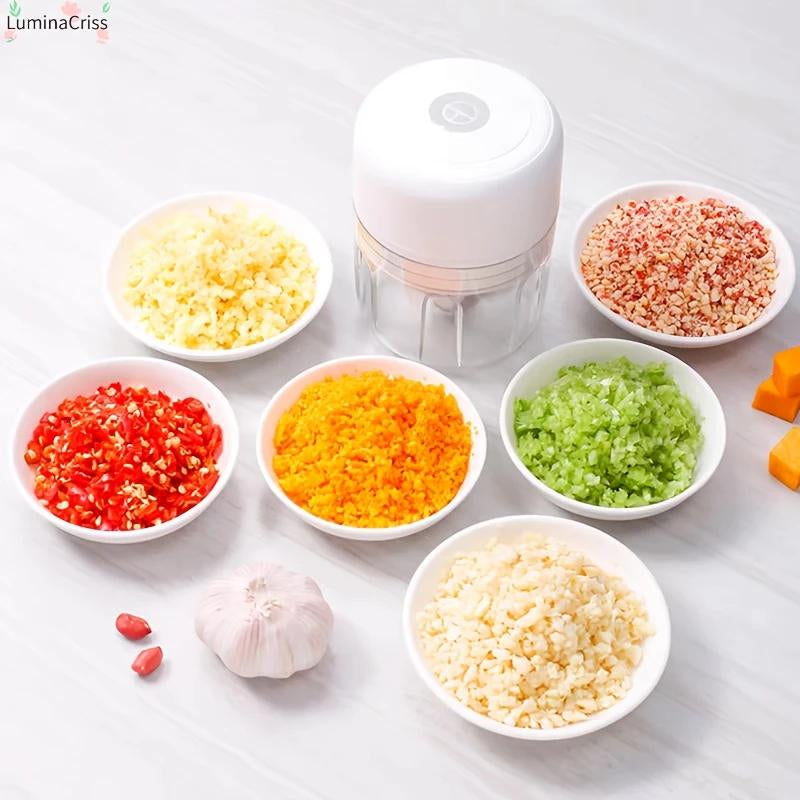 Garlic Chooper, 3 Sharp Blade,Protable Veggie Chopper, 300ML Garlic Grinder Masher Onion Chooper,Blender to Vegetable,Cordless Food Processor for Ginger,Chili,Fruit,Meat,Spices,Beans,Etc