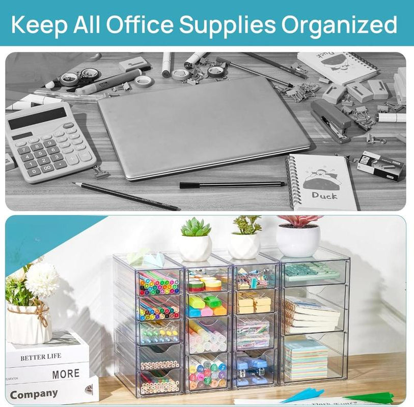 Vtopmart Acrylic Organizer With10-32Drawers Clear Storage Drawers for Office Supplies Desk Organization and Storage for Makeup Jewelry Art Crafts Non-Slip Silicone Pad Variety of Drawer Options for Desk Vanity Fridge Bathroom Pantry