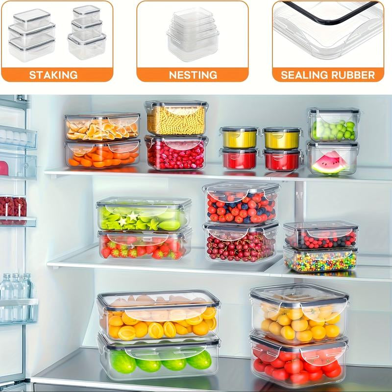 Essential 48-Piece Food Storage Box Set with 24 Lids & 24 Containers Sealed Plastic Utensil Set for Pantry Travel Outdoor Picnic Kitchen Tidying Includes Labels Markings Glass Milk