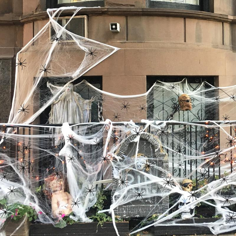 GKGG 900 Sqft Halloween Spider Webs Decorations with 30 Extra Fake Spiders, Super Practical Spider Web for Halloween Decor Indoor and Outdoor White