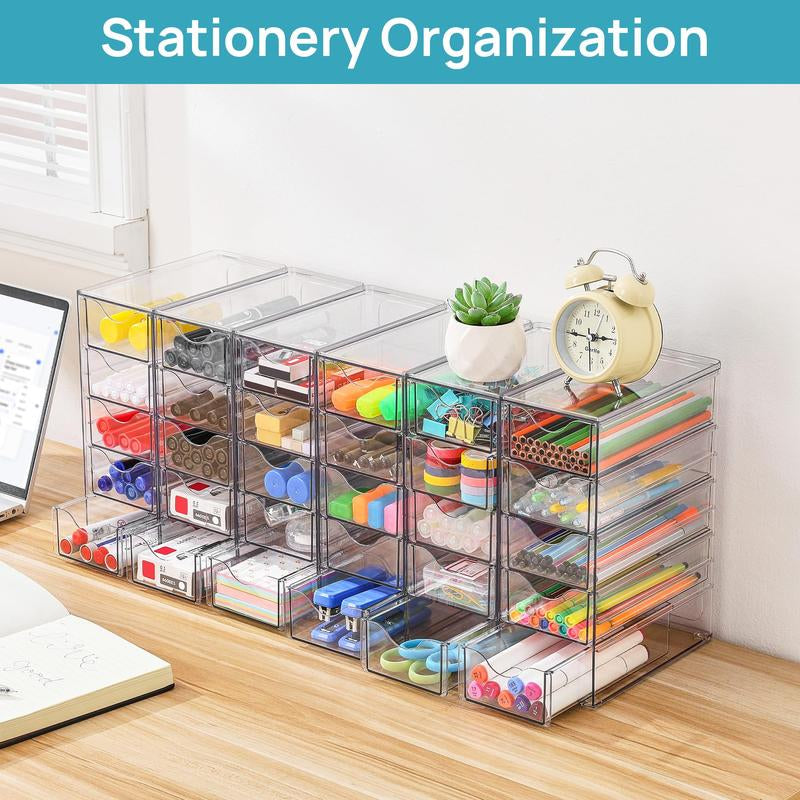 Vtopmart Acrylic Organizer With10-32Drawers Clear Storage Drawers for Office Supplies Desk Organization and Storage for Makeup Jewelry Art Crafts Non-Slip Silicone Pad Variety of Drawer Options for Desk Vanity Fridge Bathroom Pantry