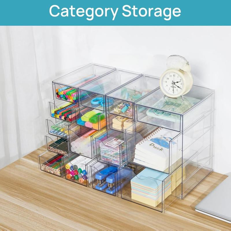 Vtopmart Acrylic Organizer With10-32Drawers Clear Storage Drawers for Office Supplies Desk Organization and Storage for Makeup Jewelry Art Crafts Non-Slip Silicone Pad Variety of Drawer Options for Desk Vanity Fridge Bathroom Pantry
