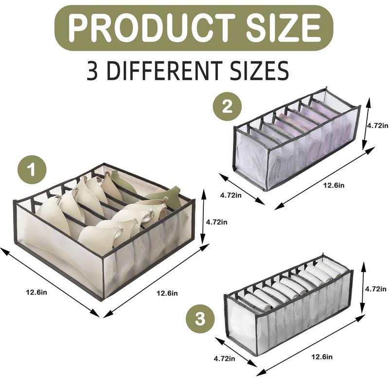 3 Counts Foldable Underwear Organizer, Drawer Organizer Divider Bins for Bras, Socks, Ties, Underwear Storage Box, Features anti - Static Material to Prevent Fabric Cling and Tangling