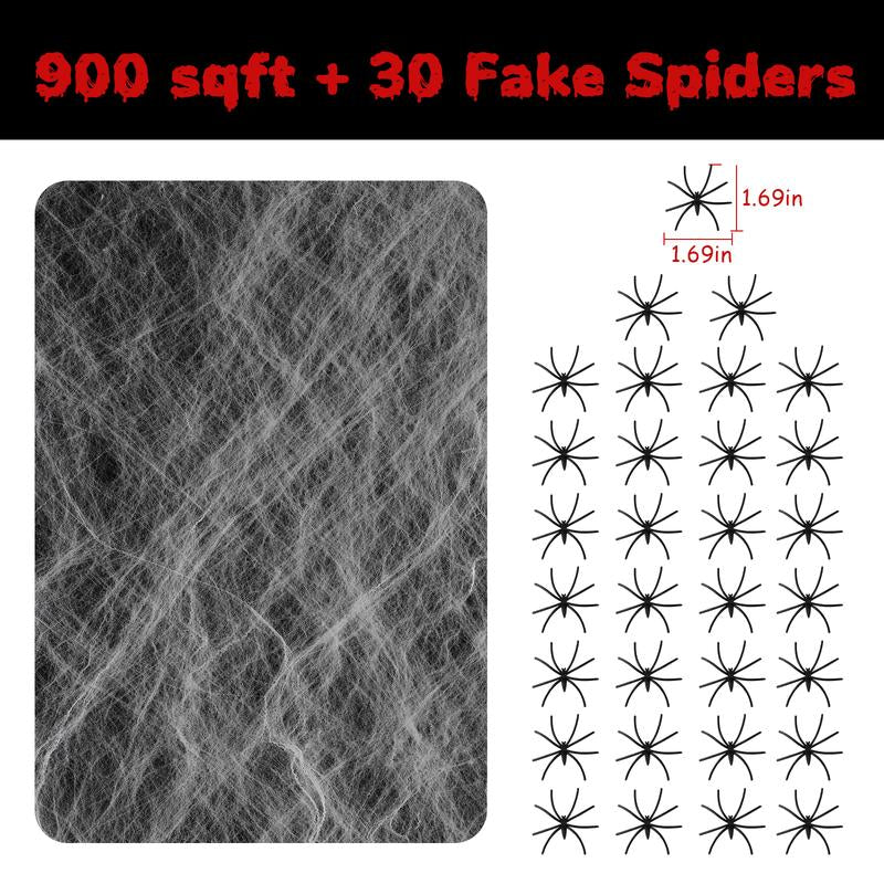 GKGG 900 Sqft Halloween Spider Webs Decorations with 30 Extra Fake Spiders, Super Practical Spider Web for Halloween Decor Indoor and Outdoor White