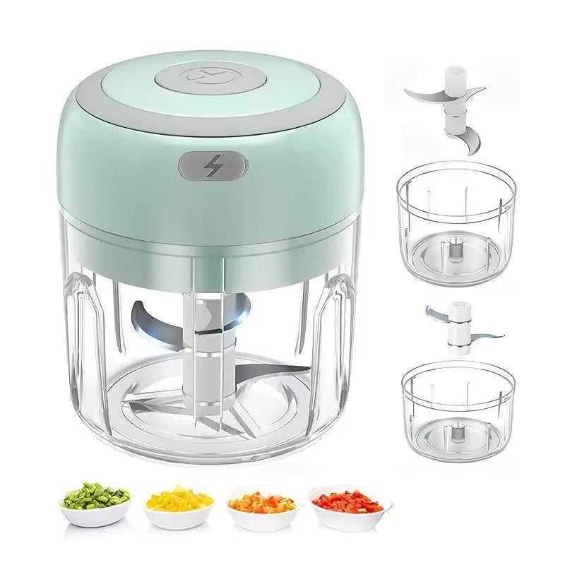 Garlic Chooper, 3 Sharp Blade,Protable Veggie Chopper, 300ML Garlic Grinder Masher Onion Chooper,Blender to Vegetable,Cordless Food Processor for Ginger,Chili,Fruit,Meat,Spices,Beans,Etc