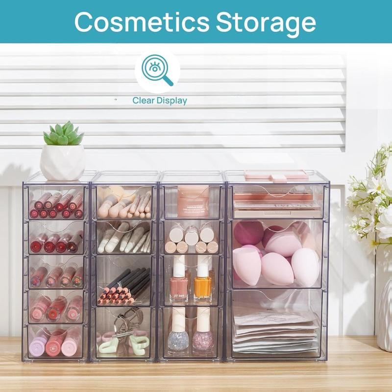 Vtopmart Acrylic Organizer With10-32Drawers Clear Storage Drawers for Office Supplies Desk Organization and Storage for Makeup Jewelry Art Crafts Non-Slip Silicone Pad Variety of Drawer Options for Desk Vanity Fridge Bathroom Pantry