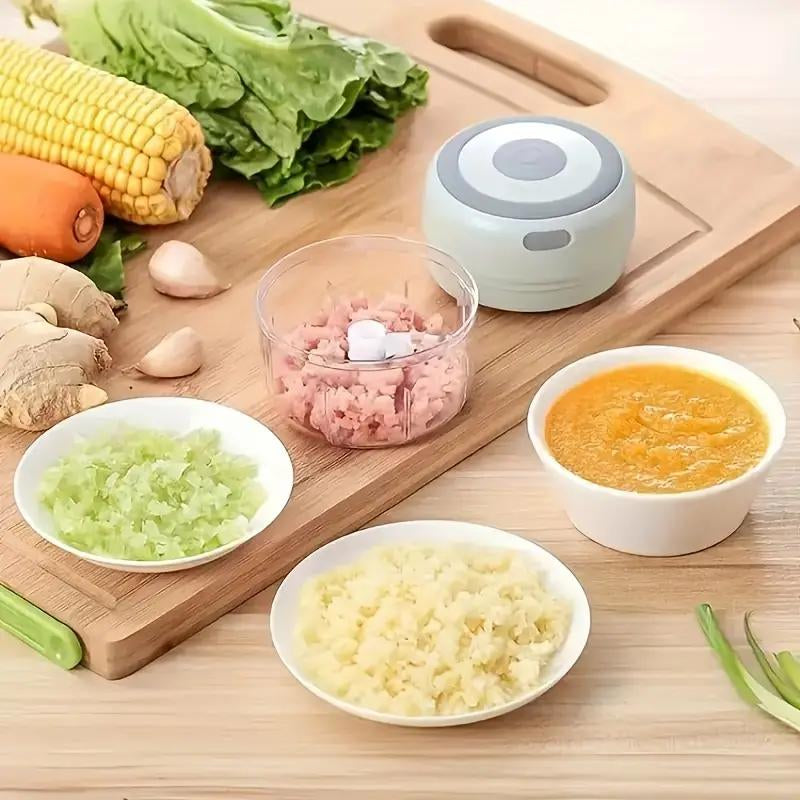 Garlic Chooper, 3 Sharp Blade,Protable Veggie Chopper, 300ML Garlic Grinder Masher Onion Chooper,Blender to Vegetable,Cordless Food Processor for Ginger,Chili,Fruit,Meat,Spices,Beans,Etc