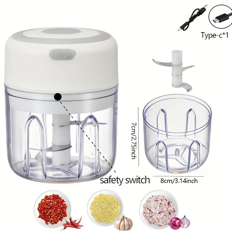 Garlic Chooper, 3 Sharp Blade,Protable Veggie Chopper, 300ML Garlic Grinder Masher Onion Chooper,Blender to Vegetable,Cordless Food Processor for Ginger,Chili,Fruit,Meat,Spices,Beans,Etc