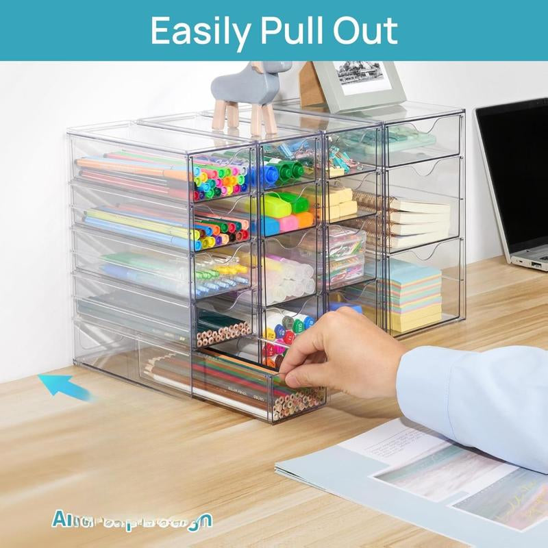 Vtopmart Acrylic Organizer With10-32Drawers Clear Storage Drawers for Office Supplies Desk Organization and Storage for Makeup Jewelry Art Crafts Non-Slip Silicone Pad Variety of Drawer Options for Desk Vanity Fridge Bathroom Pantry