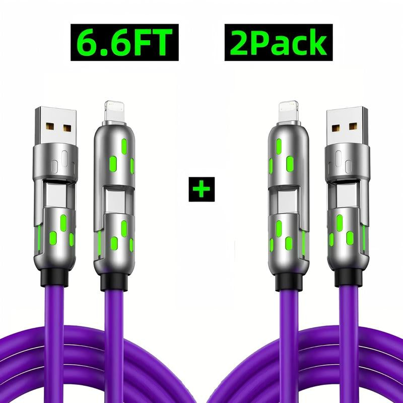 [Buy 1 Get 1 Free] 6.6Ft 4-In-1 Multi USB Charging Cable with USB A,Type C,Lightning-Max65W Fast Charging & Data Sync for Iphone16/15,Ipad Pro, Samsung & Laptops Fast Charger Usb Cable 4-In-1 Fast Breathing Light -Max 1 Usb-C Data 4 1 Charging Cable O