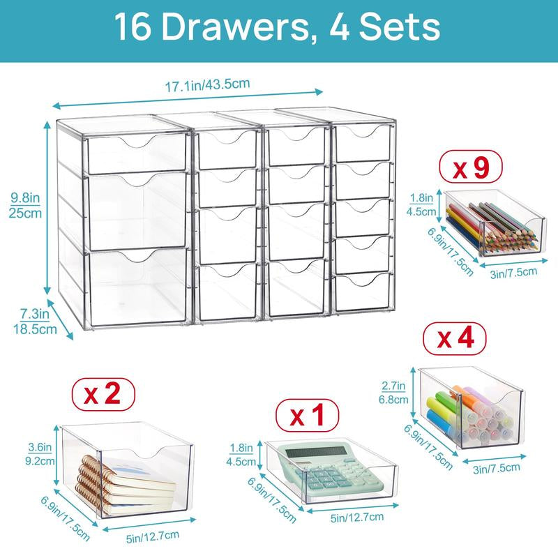 Vtopmart Acrylic Organizer With10-32Drawers Clear Storage Drawers for Office Supplies Desk Organization and Storage for Makeup Jewelry Art Crafts Non-Slip Silicone Pad Variety of Drawer Options for Desk Vanity Fridge Bathroom Pantry
