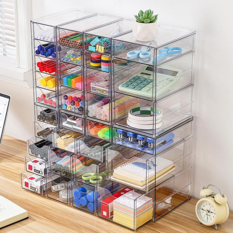 Vtopmart Acrylic Organizer With10-32Drawers Clear Storage Drawers for Office Supplies Desk Organization and Storage for Makeup Jewelry Art Crafts Non-Slip Silicone Pad Variety of Drawer Options for Desk Vanity Fridge Bathroom Pantry